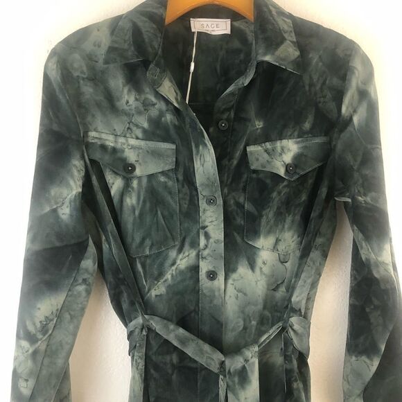 Sage long sleeve button down tie dye Midnight Safari Dress size S new with tags - Picture 4 of 10